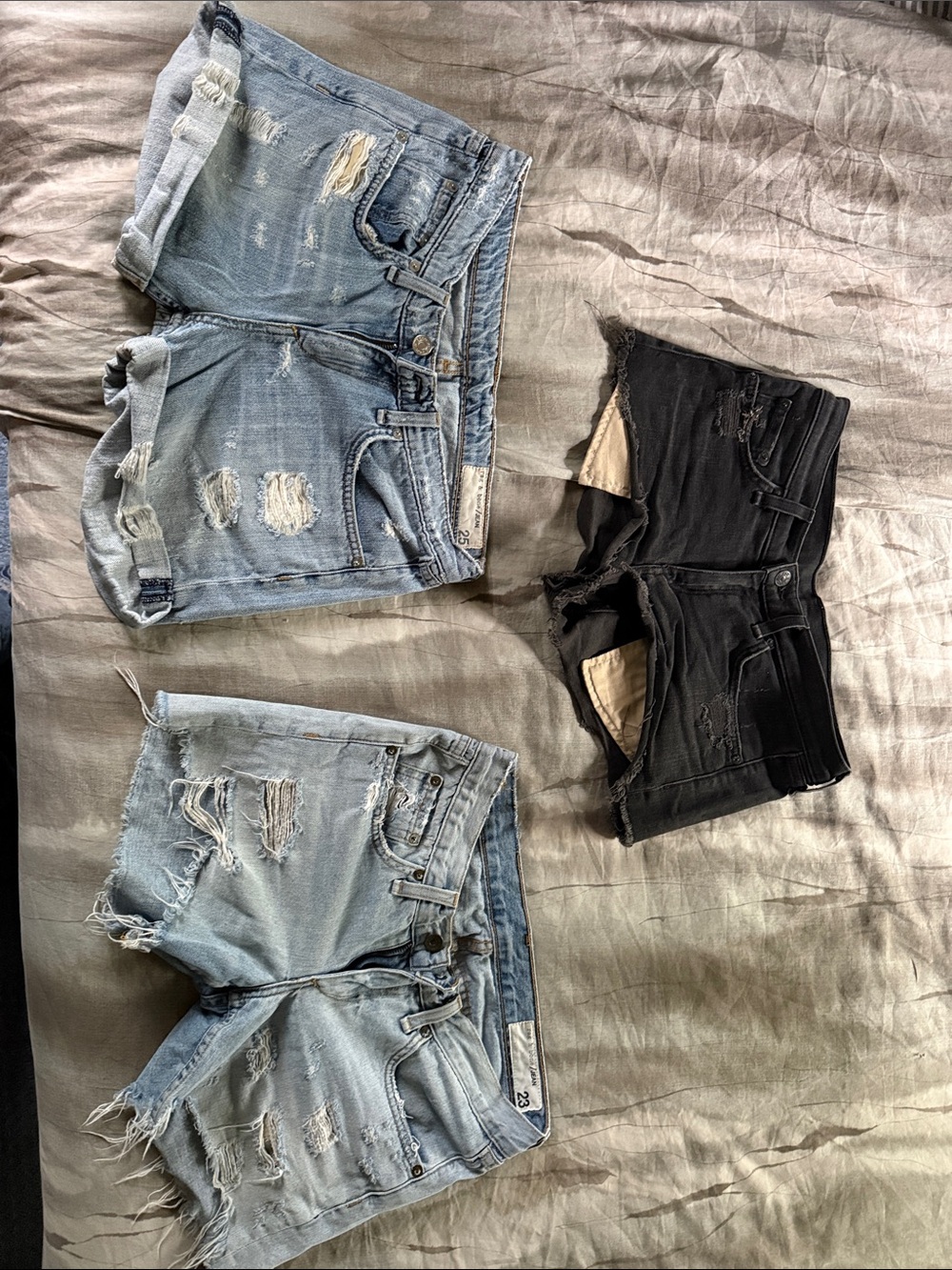 rag & bone Distressed Light Blue & Black Jean Shorts Trio